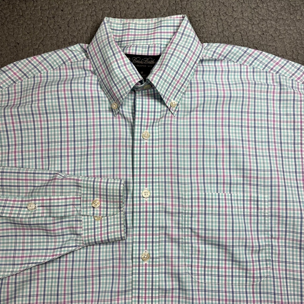 Brooks Brothers Button Down Shirt Men M Non-Iron Plaid Multi Preppy Classic